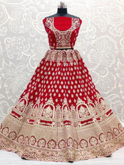 Pink Heavy Thread Work Velvet Bridal Lehenga Choli