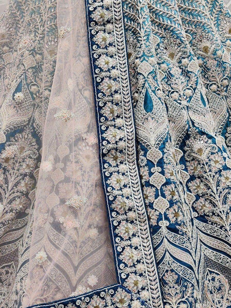 Stunning Blue Multi-Thread Work Velvet Lehenga Choli With Dupatta