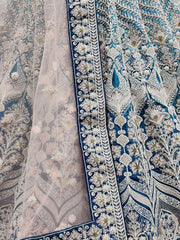 Stunning Blue Multi-Thread Work Velvet Lehenga Choli With Dupatta