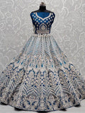 Stunning Blue Multi-Thread Work Velvet Lehenga Choli With Dupatta