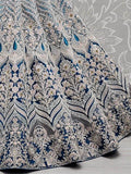 Stunning Blue Multi-Thread Work Velvet Lehenga Choli With Dupatta