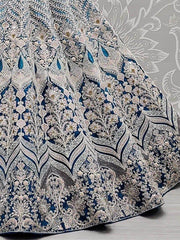 Stunning Blue Multi-Thread Work Velvet Lehenga Choli With Dupatta