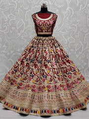 Precious Maroon Patch Work Silk Bridal Wear Lehenga Choli