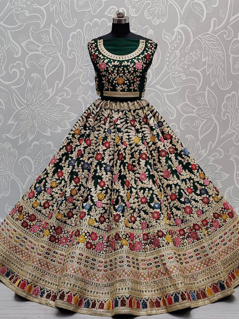 Impressive Green Patch Work Silk Bridal Wear Lehenga Choli