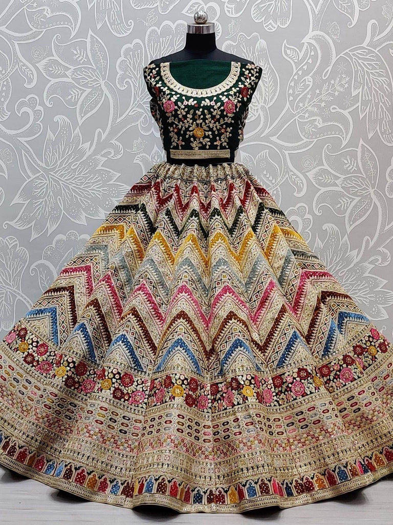 Splendid Green thread Embroidery Silk Bridal Wear Lehenga Choli