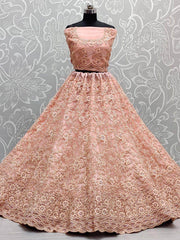 Ravishing Peach Cording Work Net Wedding Wear Lehenga Choli