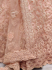 Ravishing Peach Cording Work Net Wedding Wear Lehenga Choli