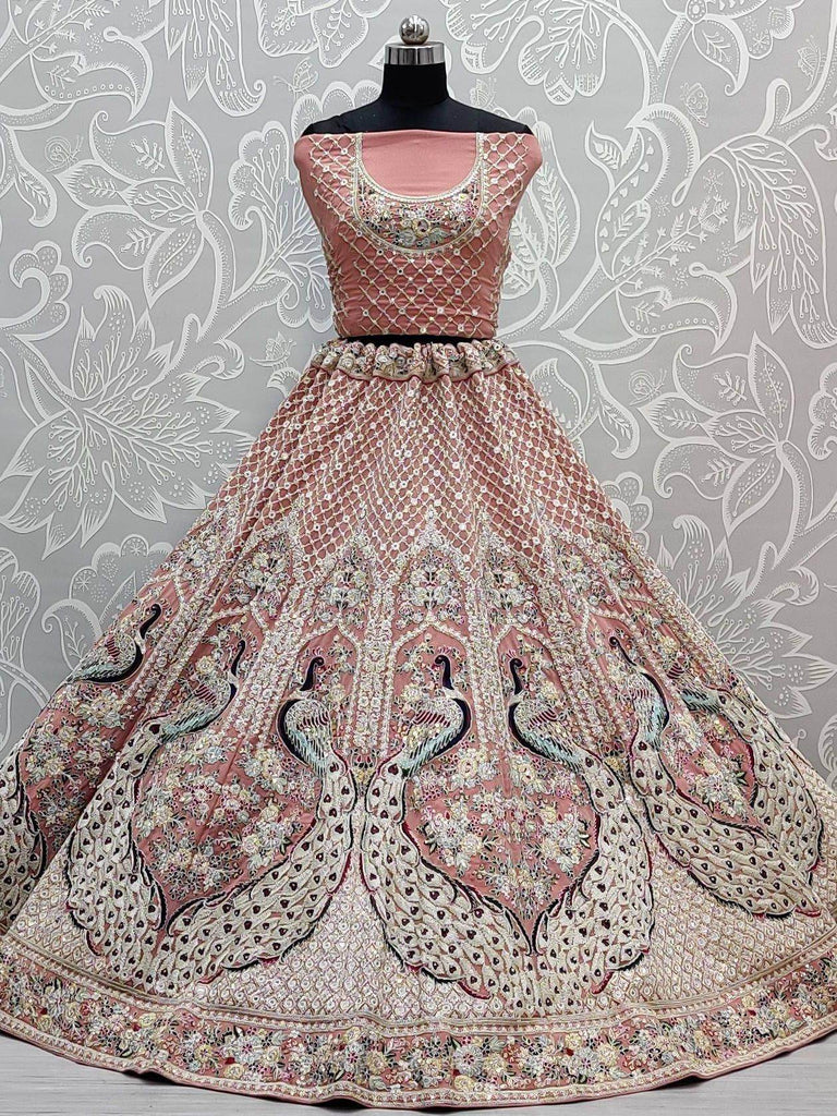 Beautiful Pink Thread Work Georgette Reception Wear Lehenga Choli
