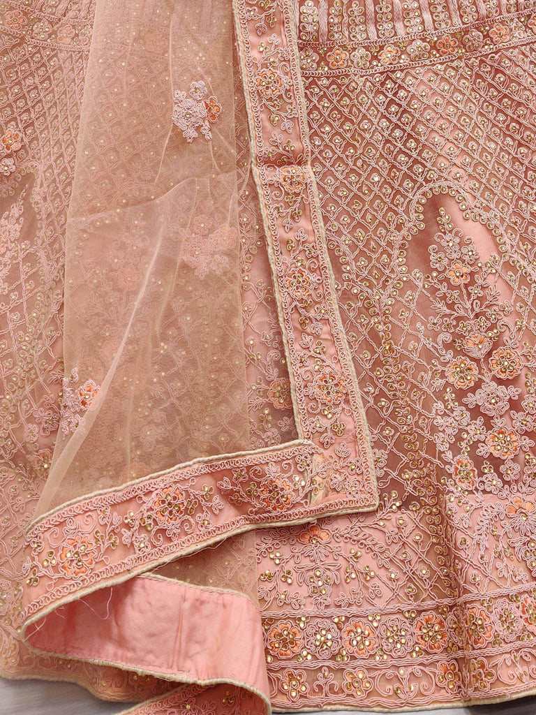 Captivating Peach Dori Work Net Wedding Wear Lehenga Choli