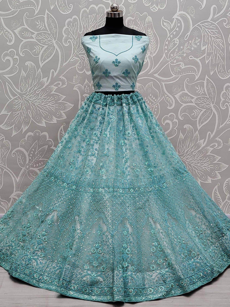 Alluring Sky Blue Dori Work Net Wedding Wear Lehenga Choli