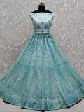 Alluring Sky Blue Dori Work Net Wedding Wear Lehenga Choli