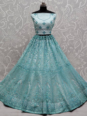 Alluring Sky Blue Dori Work Net Wedding Wear Lehenga Choli