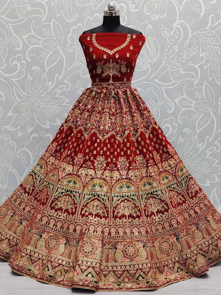 Scrumptious Red Dori Work Velvet Bridal Wear Lehenga Choli