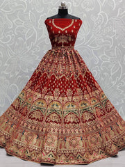 Scrumptious Red Dori Work Velvet Bridal Wear Lehenga Choli