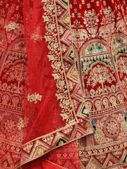 Scrumptious Red Dori Work Velvet Bridal Wear Lehenga Choli