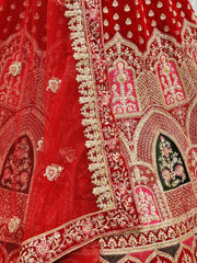 Captivating Red Thread Embroidery Velvet Bridal Wear Lehenga Choli