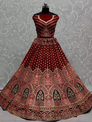 Beautiful Maroon Thread Embroidery Velvet Bridal Wear Lehenga Choli