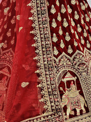 Fantastic Maroon Zari Embroidery Velvet Bridal Wear Lehenga Choli