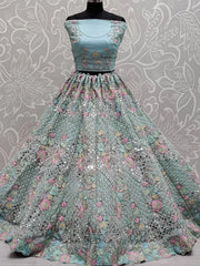 Gorgeous Blue Sequins Embroidered Net Wedding Wear Lehenga Choli