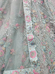 Gorgeous Blue Sequins Embroidered Net Wedding Wear Lehenga Choli