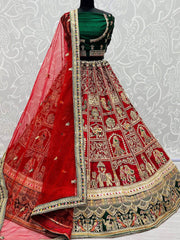 Superb Maroon & Green Dori Embroidered Silk Bridal Panetar Lehenga Choli