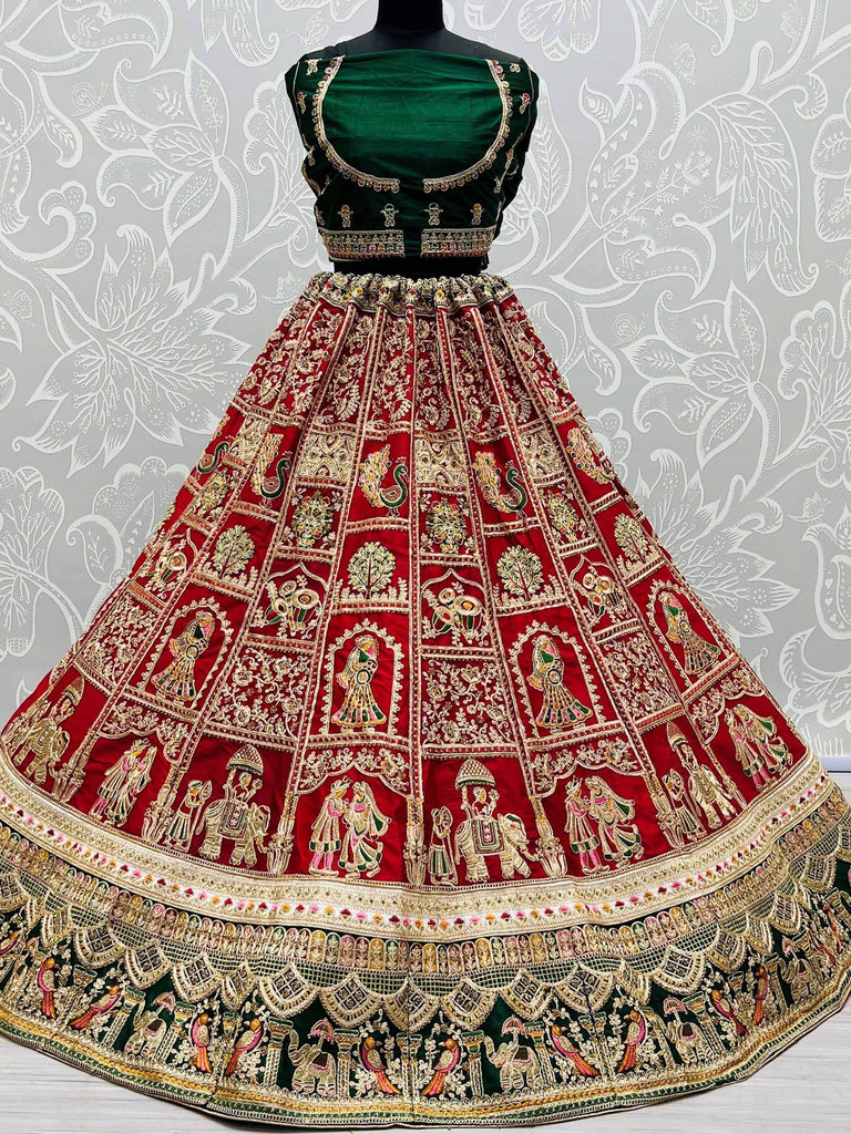 Superb Maroon & Green Dori Embroidered Silk Bridal Panetar Lehenga Choli