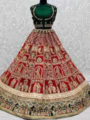 Superb Maroon & Green Dori Embroidered Silk Bridal Panetar Lehenga Choli