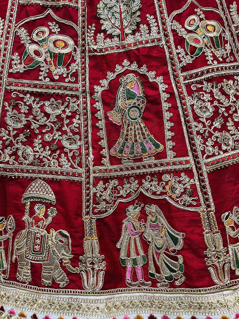 Superb Maroon & Green Dori Embroidered Silk Bridal Panetar Lehenga Choli