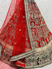 Beautiful Red & Green Embroidered Silk Bridal Panetar Lehenga Choli