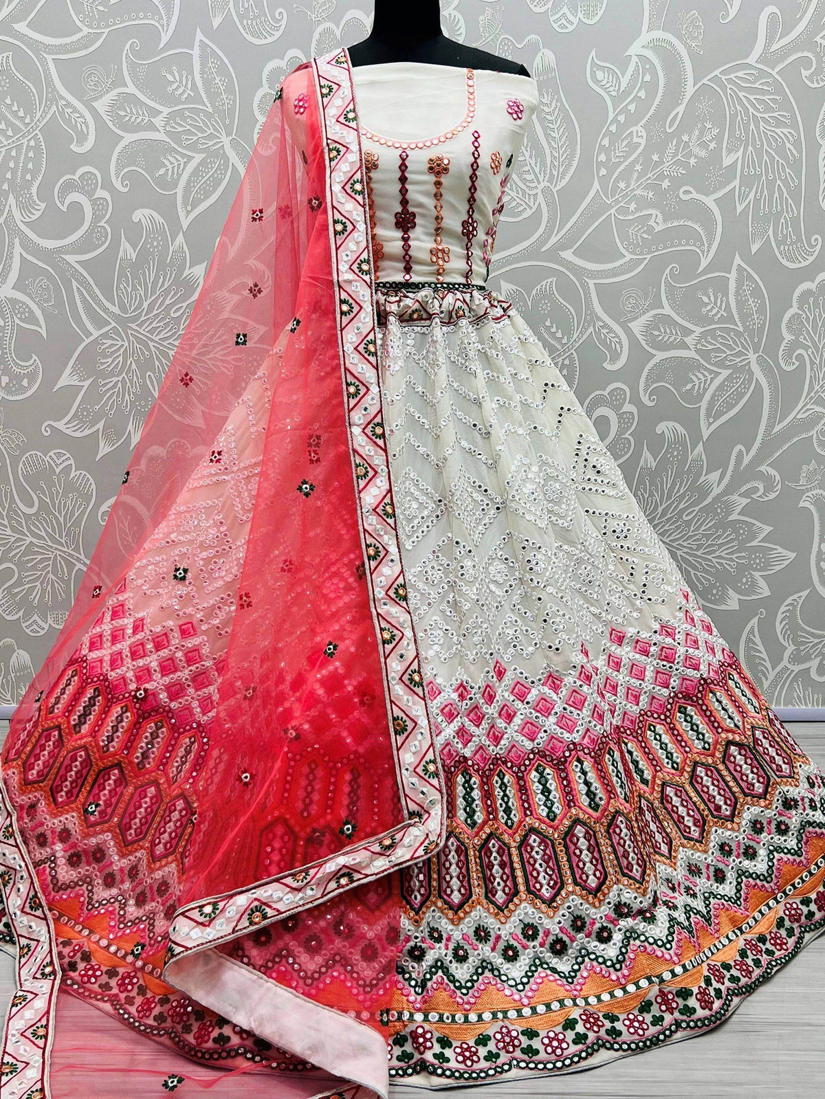 Remarkable White Foil Work Georgette Party Wear Lehenga Choli