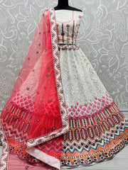 Remarkable White Foil Work Georgette Party Wear Lehenga Choli