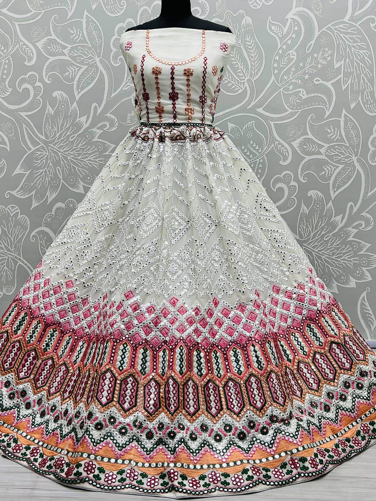 Remarkable White Foil Work Georgette Party Wear Lehenga Choli