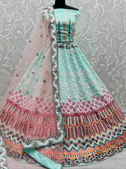Fantastic Sky Blue Foil Work Georgette Party Wear Lehenga Choli