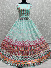 Fantastic Sky Blue Foil Work Georgette Party Wear Lehenga Choli