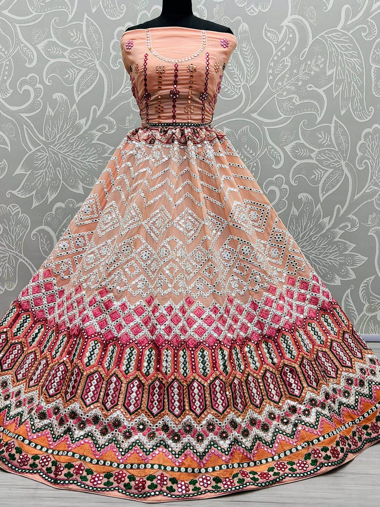 Impressive Orange Thread Work Georgette Party Wear Lehenga Choli