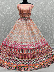 Impressive Orange Thread Work Georgette Party Wear Lehenga Choli