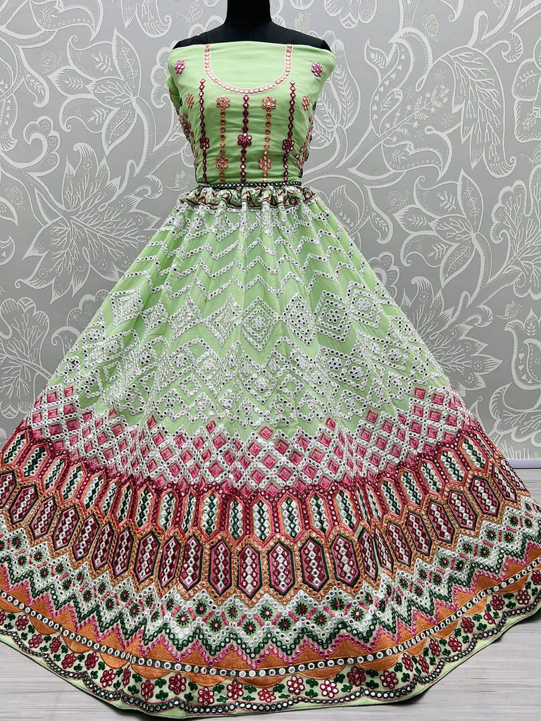 Outstanding Green Foil Work Georgette Party Wear Lehenga Choli