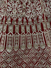 Awesome Red Zari Embroidery Velvet Bridal Wear Lehenga Choli
