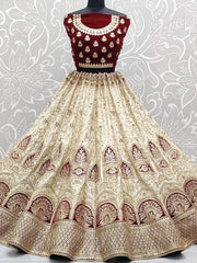 Awesome Off-White Dori Embroidered Silk Bridal Wear Lehenga Choli