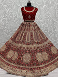 Beautiful Red Thread Diamond Velvet Bridal Lehenga Choli