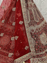 Beautiful Red Thread Diamond Velvet Bridal Lehenga Choli