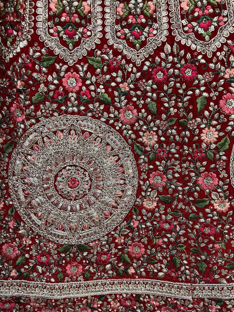 Beautiful Red Thread Diamond Velvet Bridal Lehenga Choli