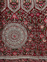 Beautiful Red Thread Diamond Velvet Bridal Lehenga Choli