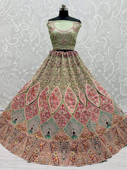 Outstanding Green Patch Work Net Bridal Wear Lehenga Choli