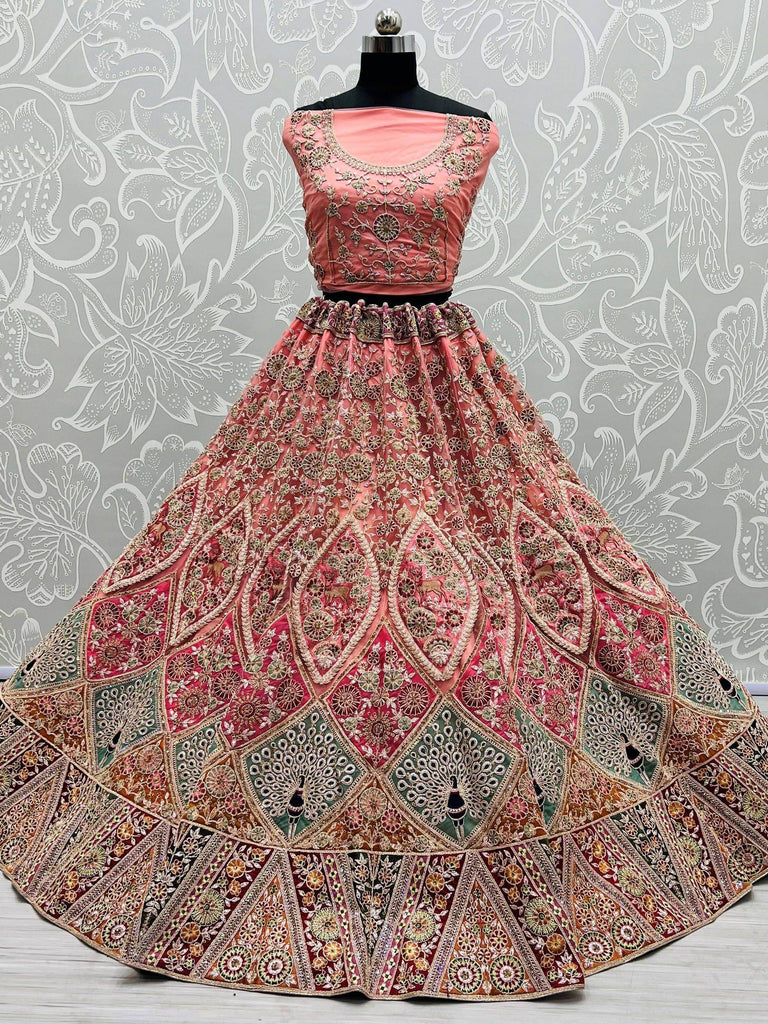 Amazing Pink Patch Work Net Bridal Wear Lehenga Choli