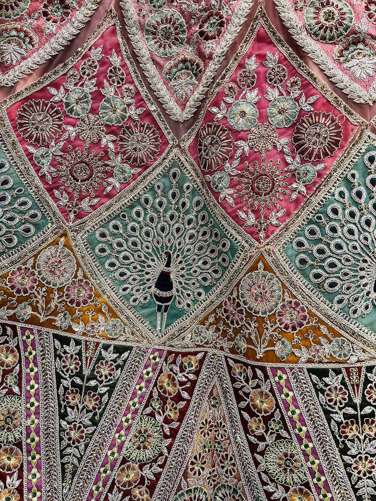 Amazing Pink Patch Work Net Bridal Wear Lehenga Choli