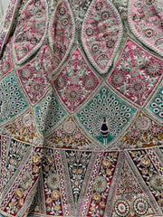 Stunning Sage Green Patch Work Net Bridal Wear Lehenga Choli