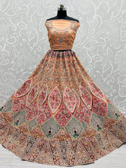 Fascinating Orange Patch Work Net Bridal Wear Lehenga Choli