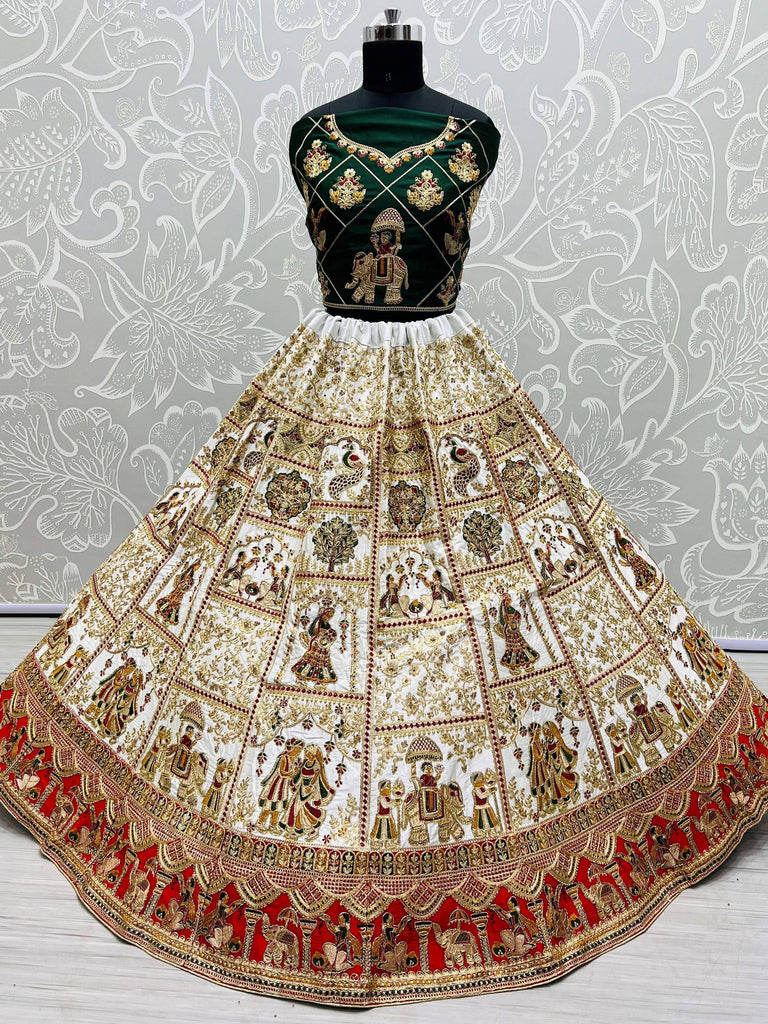 Superior Red & White Handwork Silk Bridal Panetar Lehenga Choli