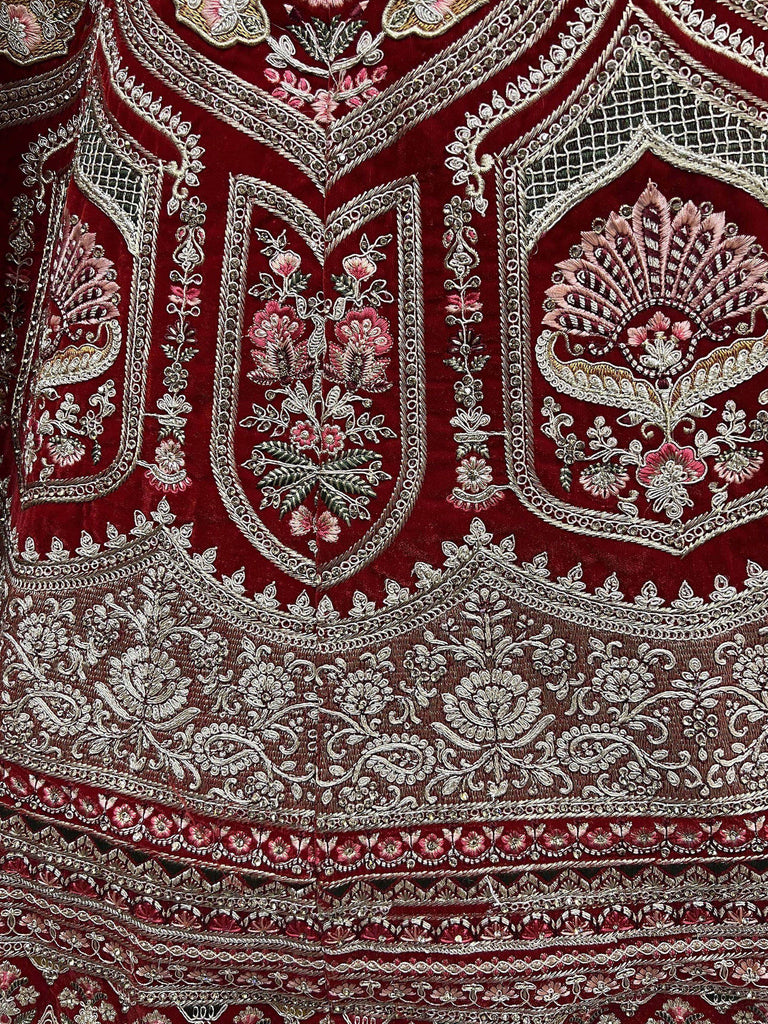 Hot Rose Red Velvet Embroidered Bridal Wear Lehenga Choli